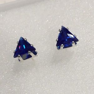 925 Silver Geometric Triangle Blue Earring Studs